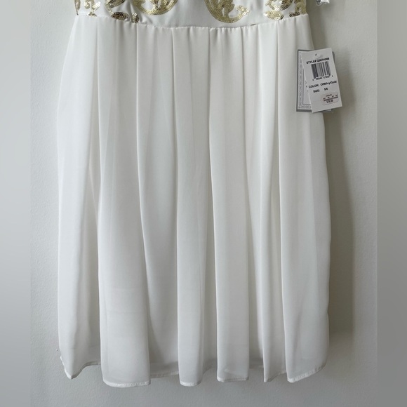 B. Darlin white chiffon dress with gold sequins. NWT. Size 5/6. - Picture 2 of 7